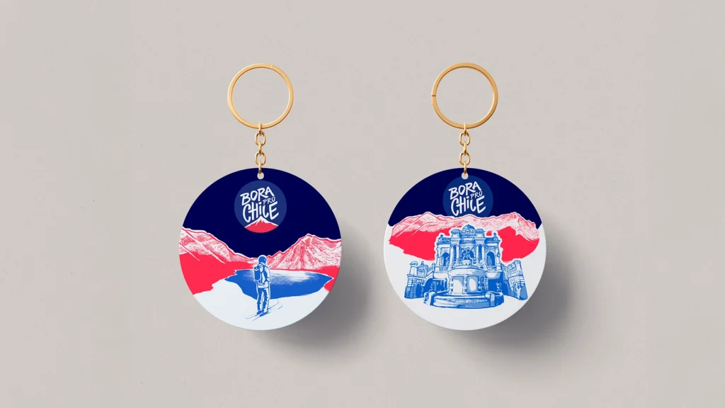 Mockup de llavero corporativo diseñado para Bora Pro Chile como parte del desarrollo de su identidad de marca y material promocional.