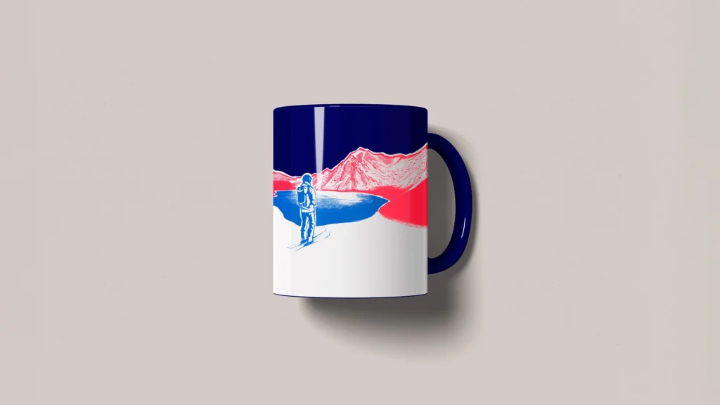 Mockup de taza corporativa con la identidad visual de Bora Pro Chile, desarrollada como aplicación de branding y merchandising.